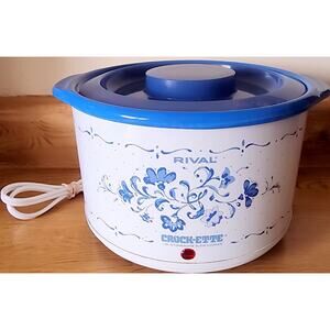 Vintage Rival Crock-Ette 1 Quart Slow Cooker Model 3205 Blue Floral Works Great
